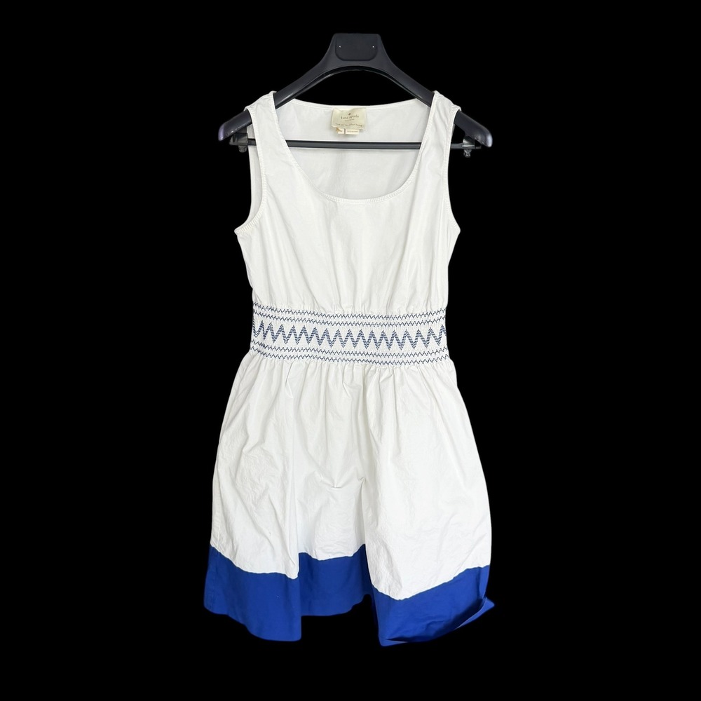 Kate Spade New York White‎ Blue Smocked Waist Colorblock Dress Womens M